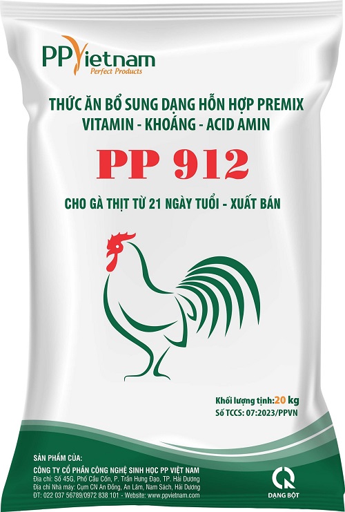 PP912: Premix Vitamin - Khoáng - Acid amin cho gà thịt từ 22 ngày tuổi đến xuất bán