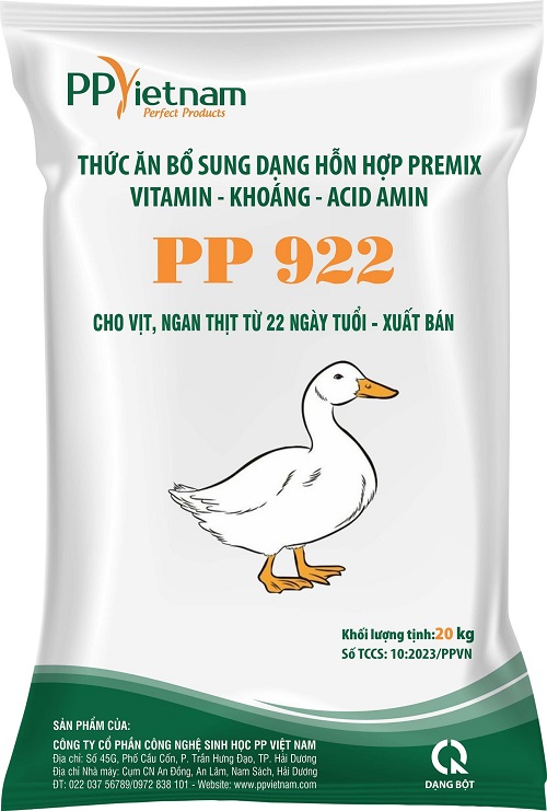 PP922: Premix Vitamin - Khoáng - Acid amin cho vịt, ngan thịt từ 22 ngày tuổi đến xuất bán