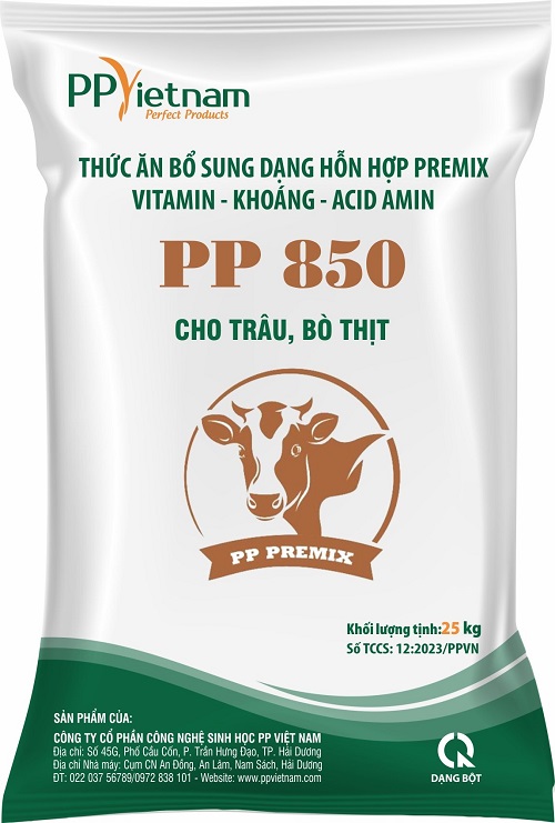 PP850: Premix Vitamin - Khoáng - Acid amin cho trâu, bò thịt